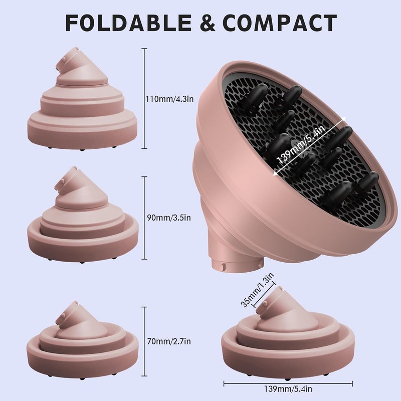 KingKam Upgraded Diffuser Attachment for Dyson Airwrap, Collapsible Travel Hair Diffuser Nozzle for Airwrap, Converts for Dyson Airwrap to Hair Dryer, Foldable and Easy Storage - Light Pink - Image 5